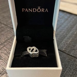 Double heart Pandora charm. 925 sterling silver. With CZ accent stones